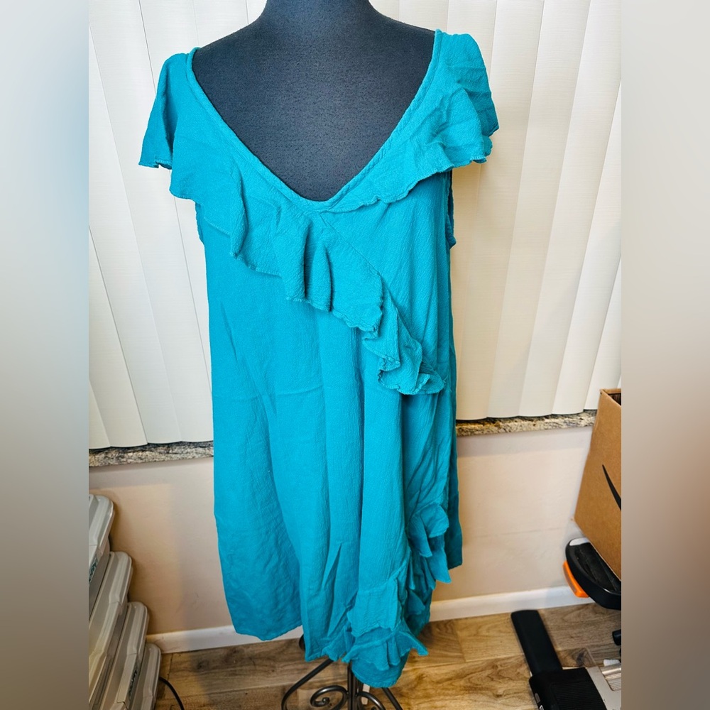 Dunes Teal Ruffled Cotton Gauzed Layered Dress 100% Cotton Plus Woman Size 1X